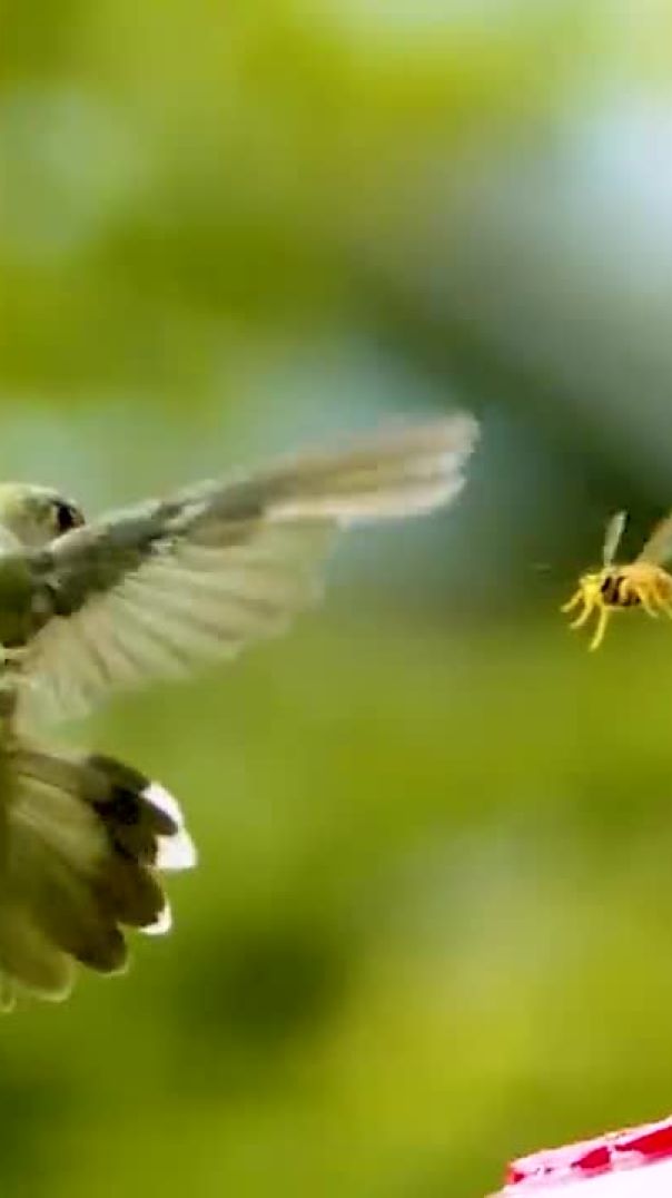 Hummingbird  vs Wasp - Super Slomo