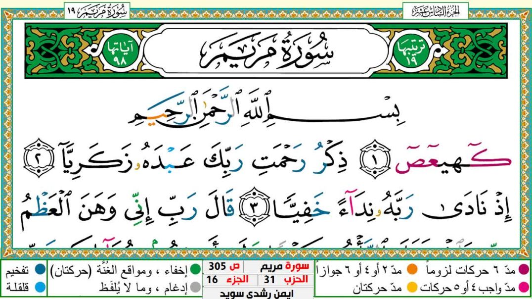 سورة مريم مكتوبة - بصوت الشيخ أيمن سويد